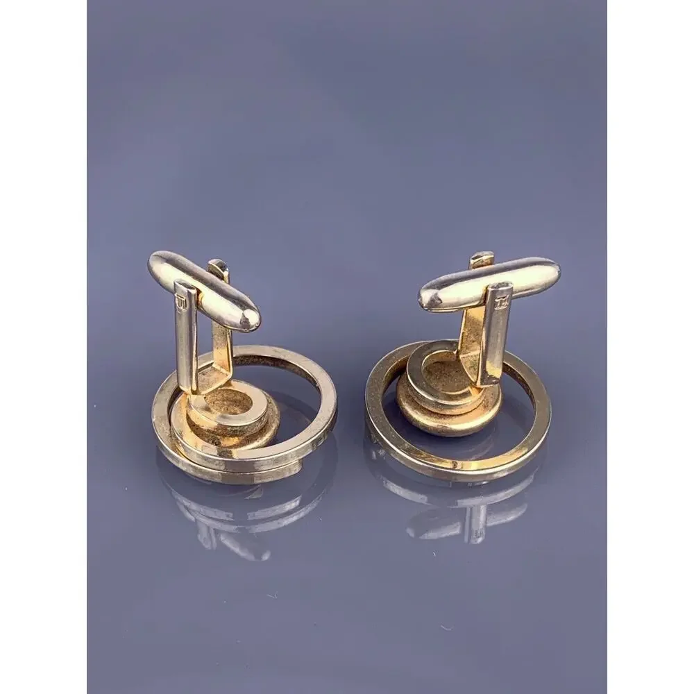 Red Cut Glass Open Circle Cufflinks Gold Tone Modernist Coil Simple Vintage
